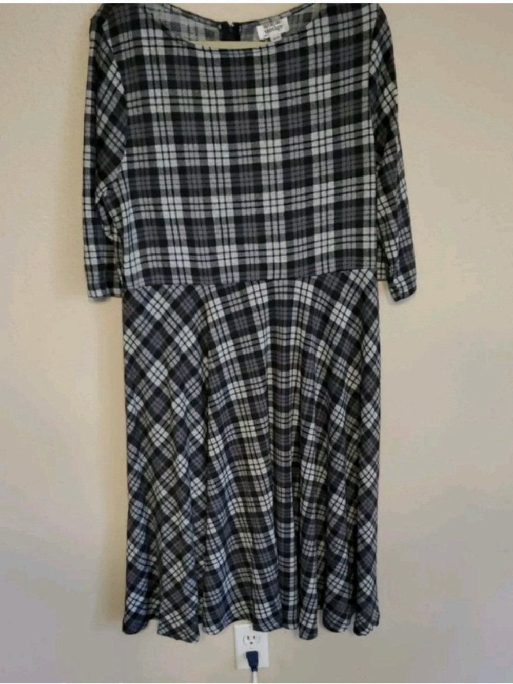 Unique Vintage Plaid Fit-and-Flare Midi Dress in Black & Gray
